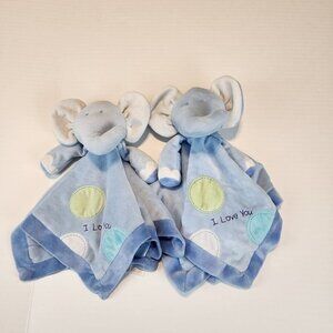 2 Blue Elephant Rattles Loveys Just One Year by Carter's I love you Twins